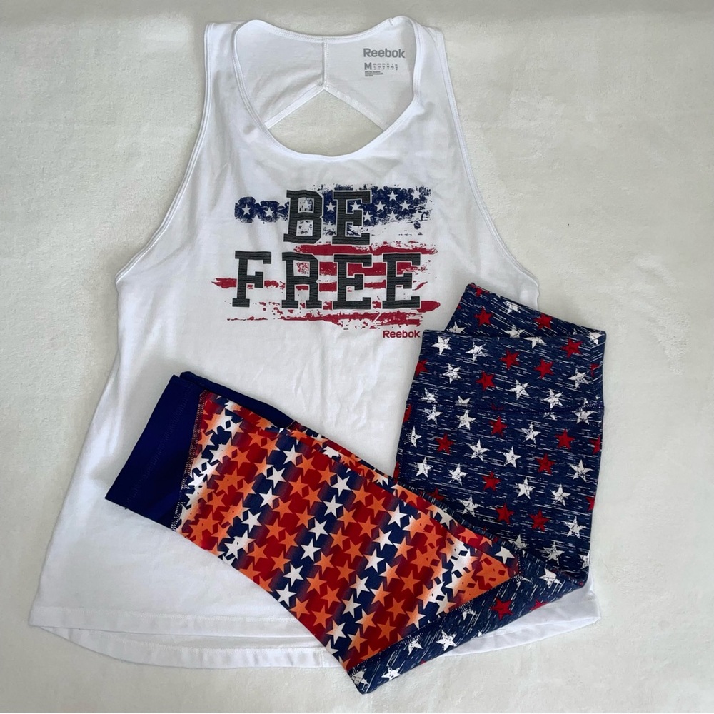 Reebok White 'Be Free' Tank with Star Leggings